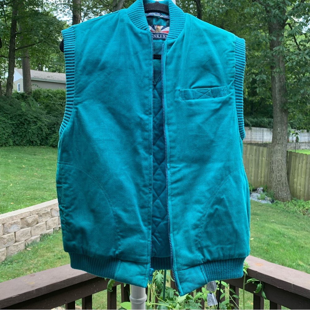 Vintage Bonkers Teal Corduroy Zipper Vest Men's Size Medium M Dulon Zip Korea